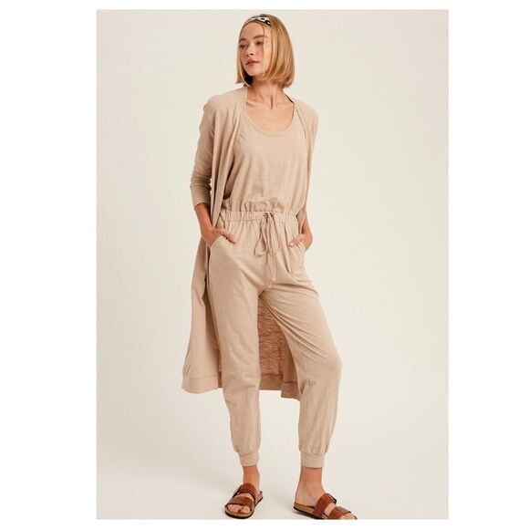 TEXTURED Cotton Jumpsuit & Long Cardigan Knit Sets - Picture 10 of 14